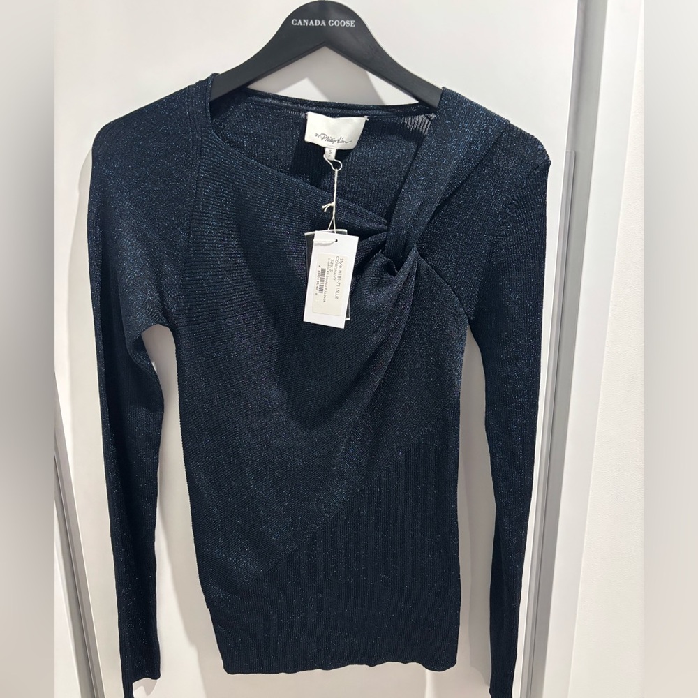 3.1 Phillip Lim Navy Sparkle Knit Top